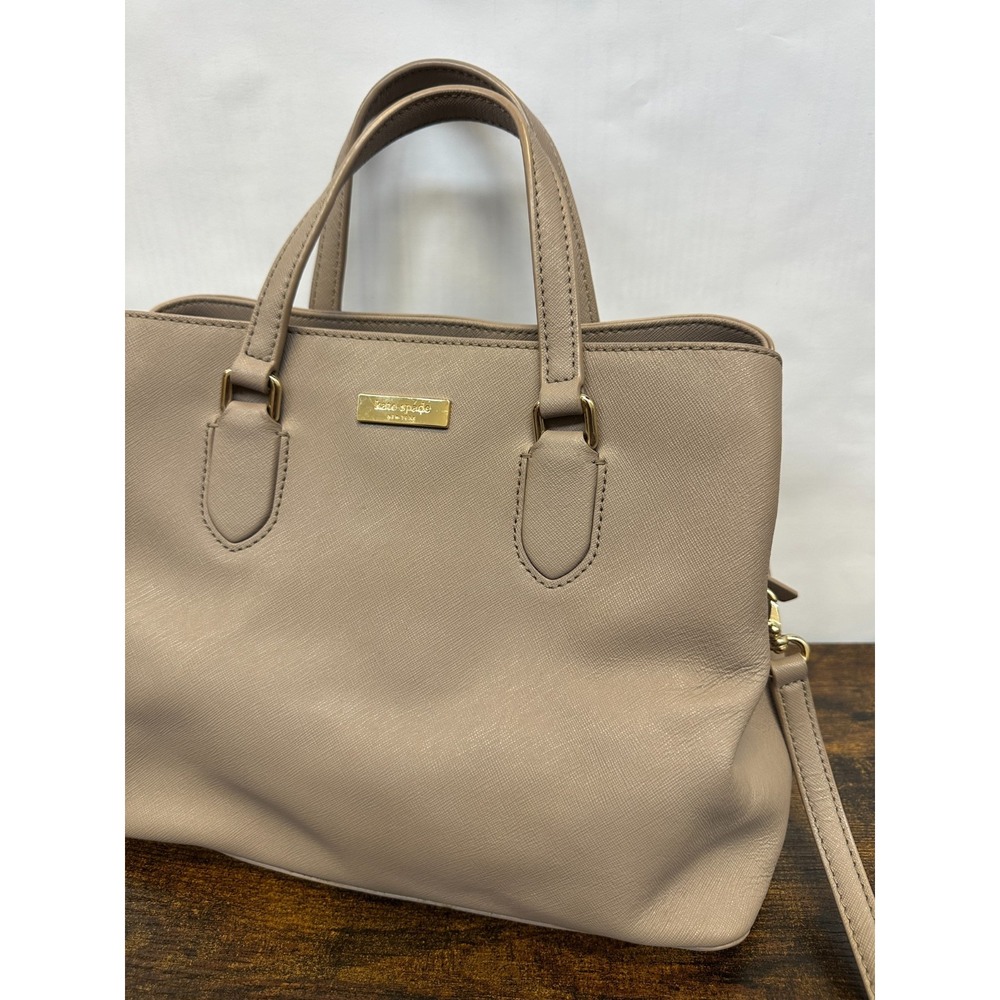 Kate Spade NY Laurel Way Evangelie Taupe Saffiano Leather Satchel Crossbody Bag - Picture 4 of 16